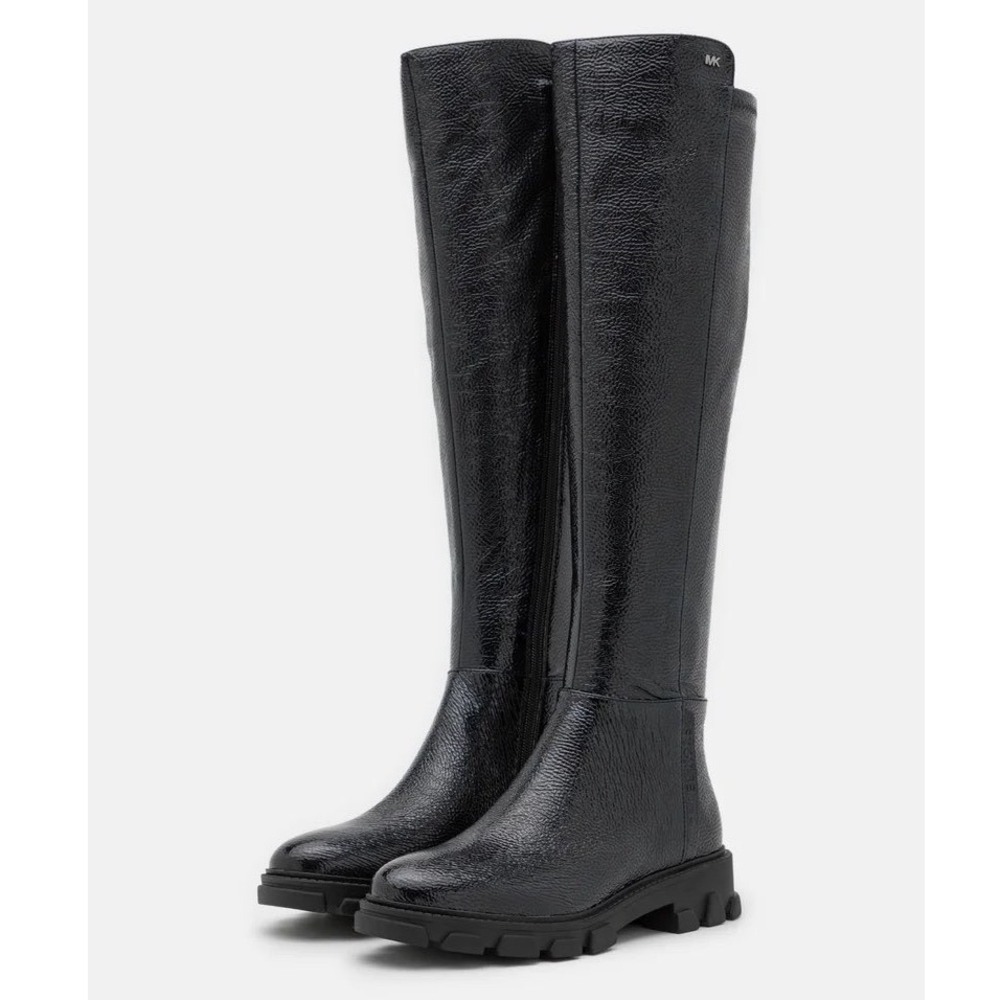 Michael Kors Over The Knee Boots Black Crackled Patent Lug Sole Womens‎ Size 10